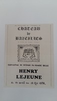 Affiche pour l'exposition <strong><em>Henry Lejeune : Exposition de dessins du peintre belge</em></strong>, au château de Bazeilles (France), du 14 avril au 14 mai 1978.